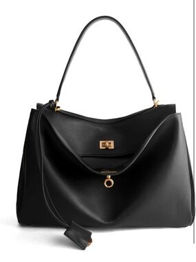 Black Leather Shoulder Bag with Gold Hardware’s
